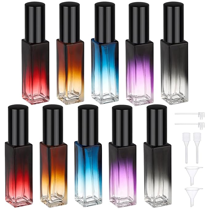 Segbeauty 0.34oz Perfume Atomizer, 10 Pack Glass Mini Travel Perfume Bottle Refillable, 10ml Empty Travel Size Bottles for Cologne Fragrance, Cologne Sprayer with Transfer Tools Set for Refill-BrightBean Baby