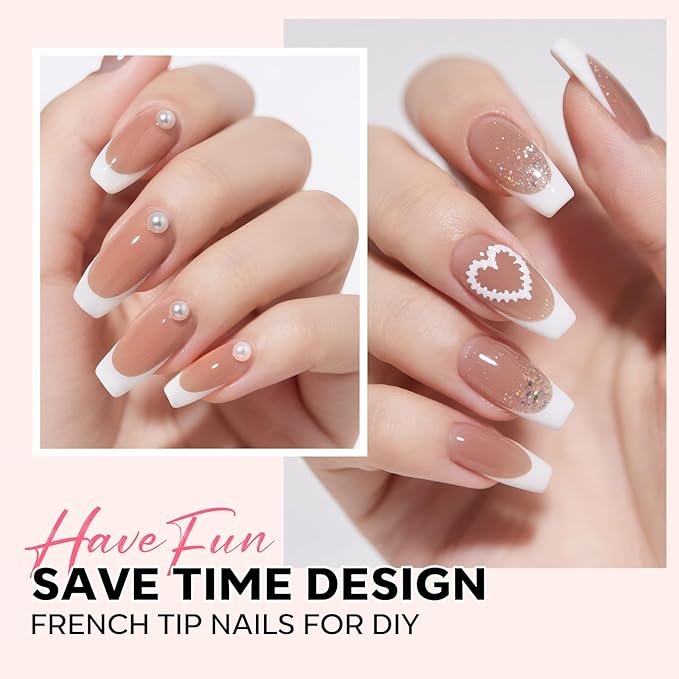 modelones French Tip Press on Nails, 150Pcs Long Square Fake Nails with Nail Box, Deep Nude Gel Nail Tips for Women, Soft Glue-On Nails for Natural Salon Look, DIY Nail Art Kit (15 Sizes)-BrightBean Baby