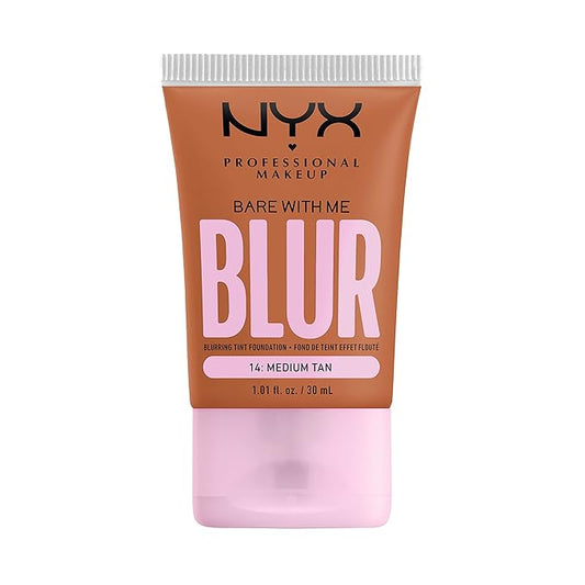 NYX PROFESSIONAL MAKEUP Bare With Me Blur Skin Tint Foundation Make Up with Matcha, Glycerin & Niacinamide - Medium Tan-BrightBean Baby