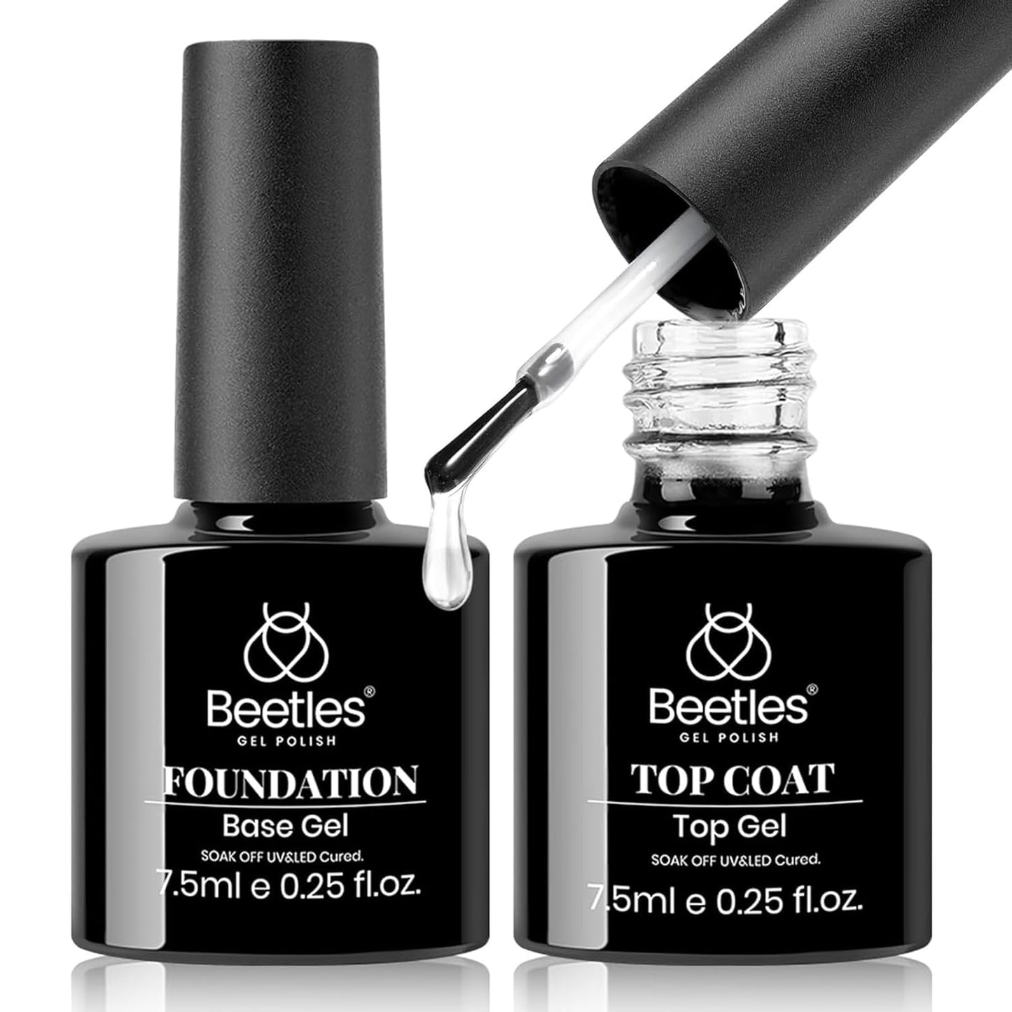 Beetles 2Pcs No Wipe Gel Top Coat and Base Coat Set, High Gloss Clear Long Lasting Base and Top Coat, Soak Off Nail Art DIY at Home-BrightBean Baby