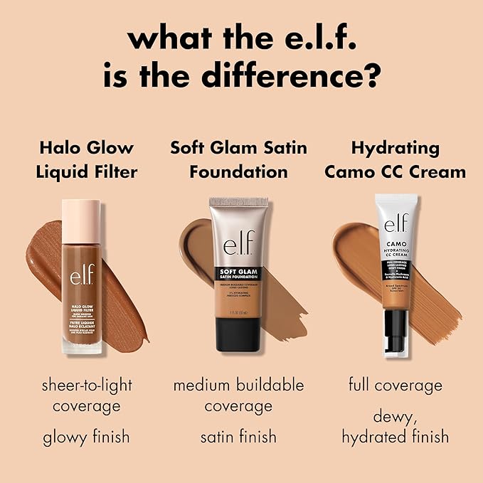 e.l.f. Soft Glam Foundation, Medium Coverage, Long-Lasting & Buildable Foundation For A Smooth, Satin Finish, Vegan & Cruelty-Free, 40 Tan Warm-BrightBean Baby