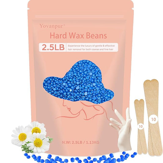 2.5lb Wax Beads for Hair Removal, Hard Wax Beans for Sensitive Skin, Bulk Hair Removal Waxing Beads for Brazilian, Bikini, Face, Eyebrows, Underarms, Legs, Women and Men (Blue)-BrightBean Baby