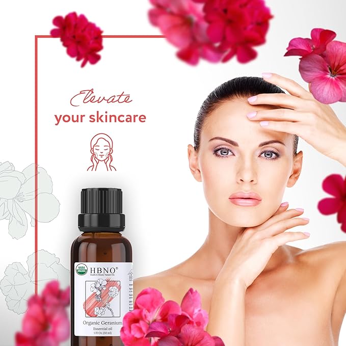 HBNO Organic Geranium Essential Oil - 1 oz (30ml) - USDA Certified Organic Geranium Essential Oil for Aromatherapy, Soap Making, DIY, Fragrances, Diffuser.-BrightBean Baby