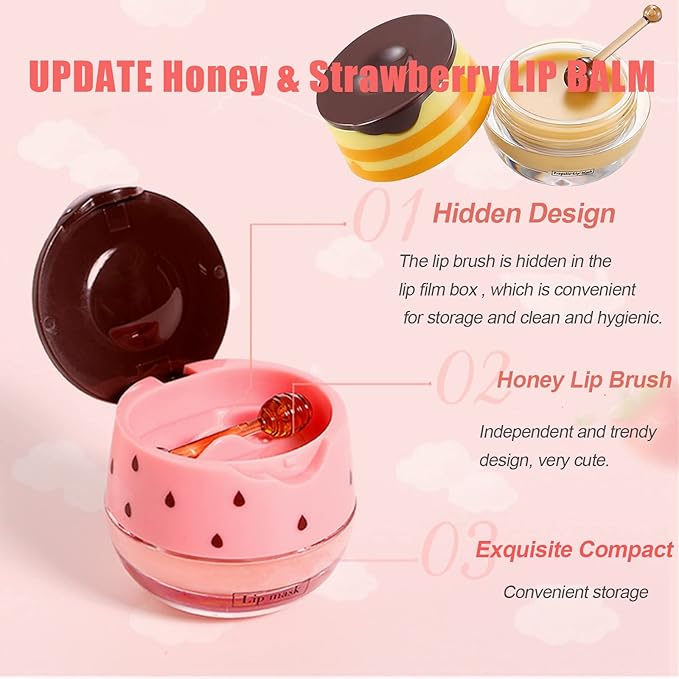 2 Pack Strawberry Lip Mask Strawberry Lip Balm Pot Propolis Moisturizing Hydrating Lip Sleeping Mask Prevention Dry and Cracked Lip Scrubs Exfoliator (2-Strawberry)-BrightBean Baby