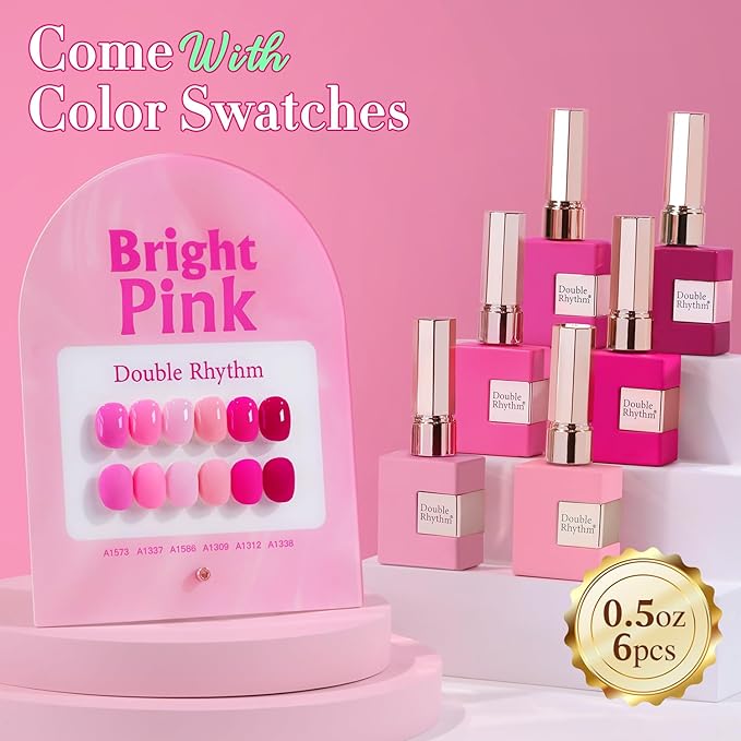Double Rhythm 6 Pcs 15 ML Gel Polish Set Same Color Same Bottle Soak Off Gel Polish Kit Nail Art Manicure Salon DIY at Home for Women (Bright Neon Light Pink Purple-T6-13)-BrightBean Baby