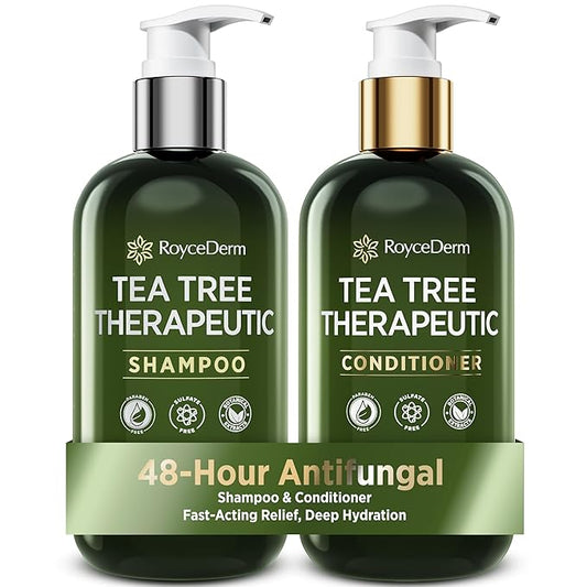 Roycederm Tea Tree Antifungal Shampoo and Conditioner: Complete Scalp Care Solution for Folliculitis, Dry, Itchy, and Flaky Scalp - Infused with Tea Tree Oil, Paraben & Sulfate Free-BrightBean Baby