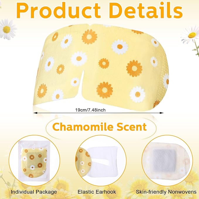 50 Packs Steam Eye Mask for Dry Eyes Spa Warm Sleep Eye Mask Self Heating Disposable Eye Masks for Home Office Travel Eyestrain Relieve (Chamomile Scent)-BrightBean Baby