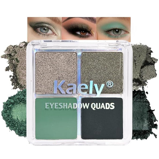 4 Colors Matcha Green Eye Shadow Powder Palette Makeup, Highly Pigmented Waterproof Matte Shimmer Quad Eyeshadow Palette for Women, paleta de sombras de ojos, Blendable, Vegan 12-BrightBean Baby