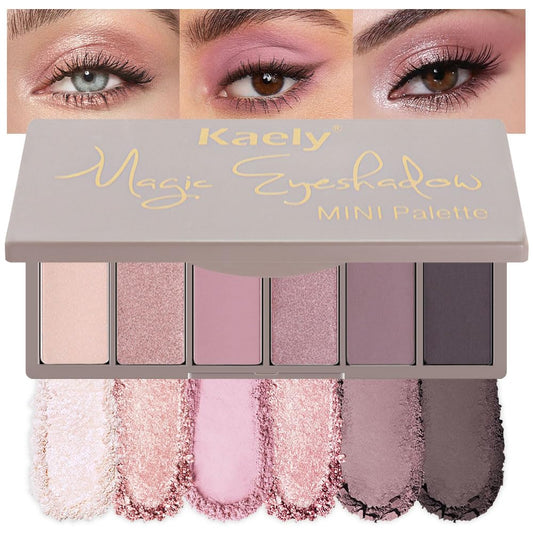 Kaely 6 Colors Mini Pink Eye Shadow Palette Makeup, Neutral Matte Shimmer Eyeshadow Palette for Older Women Highly Pigmented Waterproof, paleta de sombras de ojos, Vegan & Cruelty-free, 07-BrightBean Baby