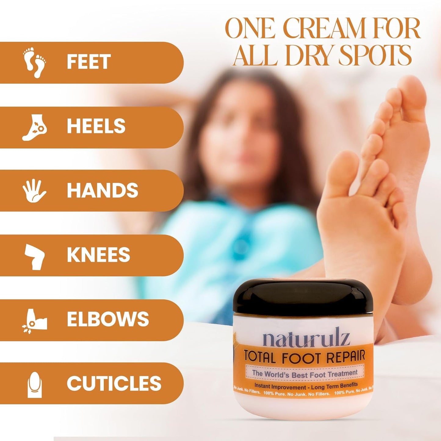 Naturulz Total Foot Repair 4oz – No Junk Foot Cream for Dry, Rough Skin & Cracked Heels, Lightweight & Compact Moisturizer for Feet, Knees, Elbows & Hands, Softens, Repairs & Smooths Cracked Skin-BrightBean Baby