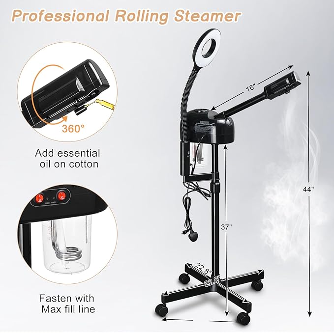 Winado 2 in 1 Facial Steamer with 5X Magnification Light, Deep Cleaning for Personal Skin Care, Beautician Steamer Professional Humidifier Facial Spa Mist Steam for Home & Beauty Salon, Black-BrightBean Baby