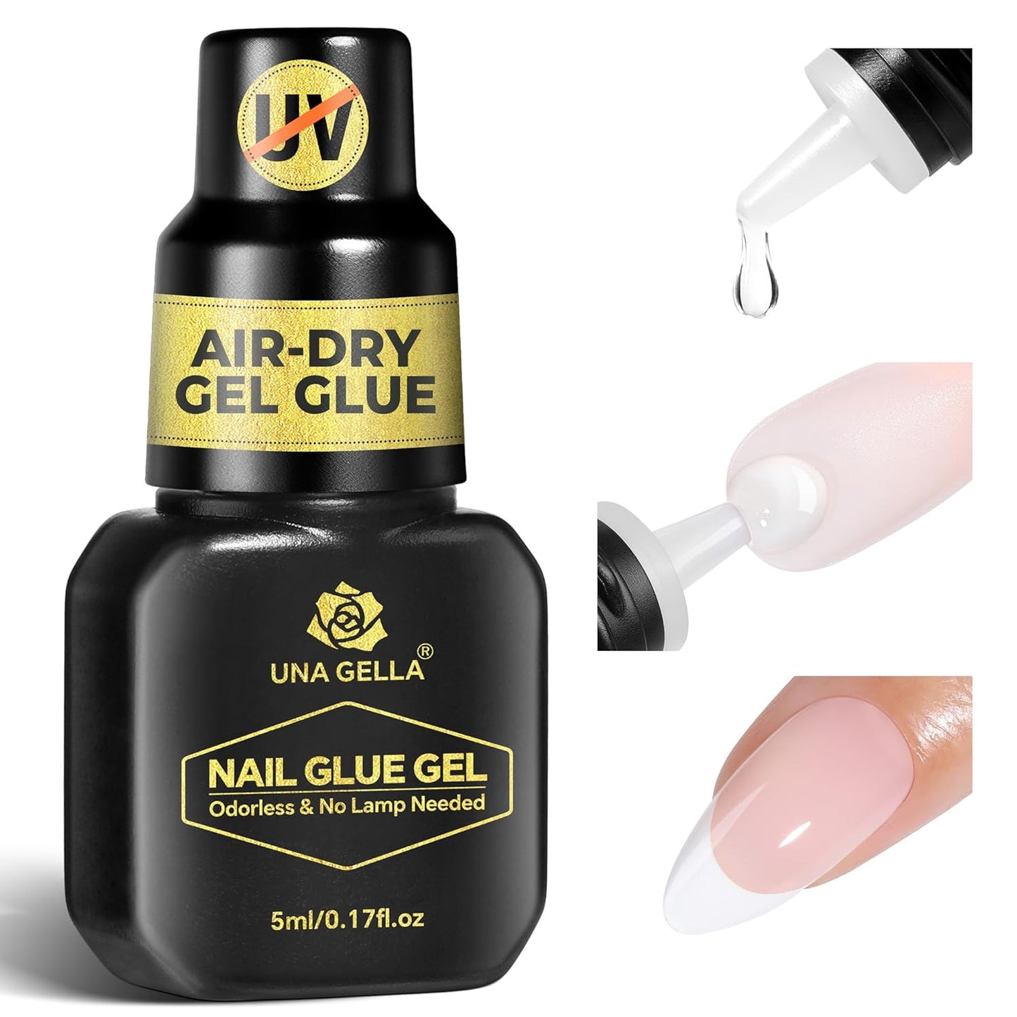UNA GELLA Super Strong Gel Nail Glue for Press Ons: No U V Lamp Needed Glue Gel, Travel-Size 5ml Nail Adhesive for Press on Nails, Nail Tips&Acrylic Nails-Quick Dry, No Smell, Long-Lasting-BrightBean Baby