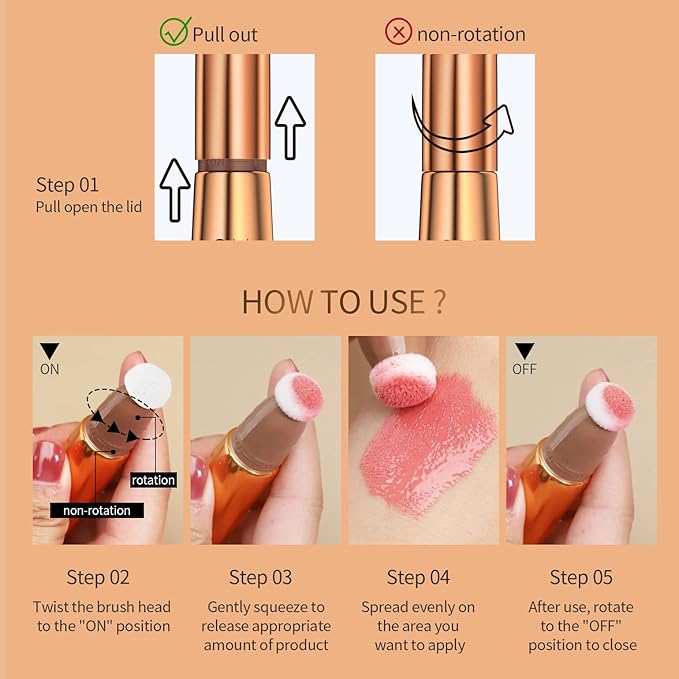 Highlighter Beauty Wand, Cream Liquid Highlighter Makeup Stick, Silky Smooth Face Shimmer Bronzer Stick with Cushion Applicator, Lightweight Body Face Glowing Highlighter, Cruelty-free（Rose Gold）-BrightBean Baby