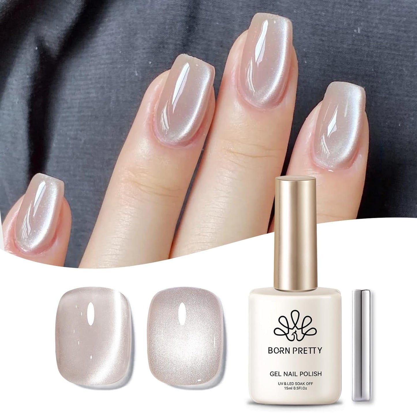 Born Pretty Cat Magnetic Eye Gel Nail Polish, Nude Moonlight Cat Magnetic Gel, Glass Shiny Effect Nude Soak Off Nail Art Salon Manicure Home Gift 15ml-BrightBean Baby