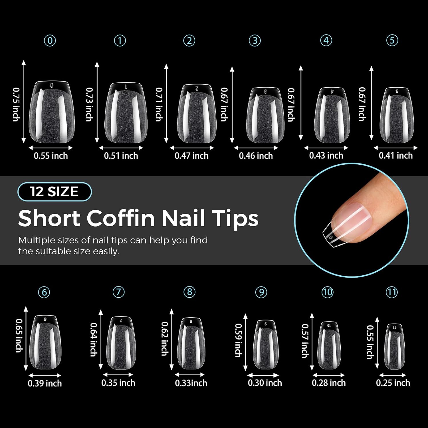 TOMICCA Short Coffin Nail Tips Acrylic Nails 240Pcs Acrylic Nail Kit Gel Nail Tips Pre-shape Clear Nails for Beginner and Professional DIY Salon 12 Sizes-BrightBean Baby