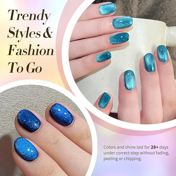 Born Pretty Cat Magnetic Eye Gel Nail Polish Spring Summer Neon Shimmer Glitter Holographic Aurora Rainbow Cat Magnetic Gel Polish Nail Art Manicure DIY at Home 6PCS-BrightBean Baby