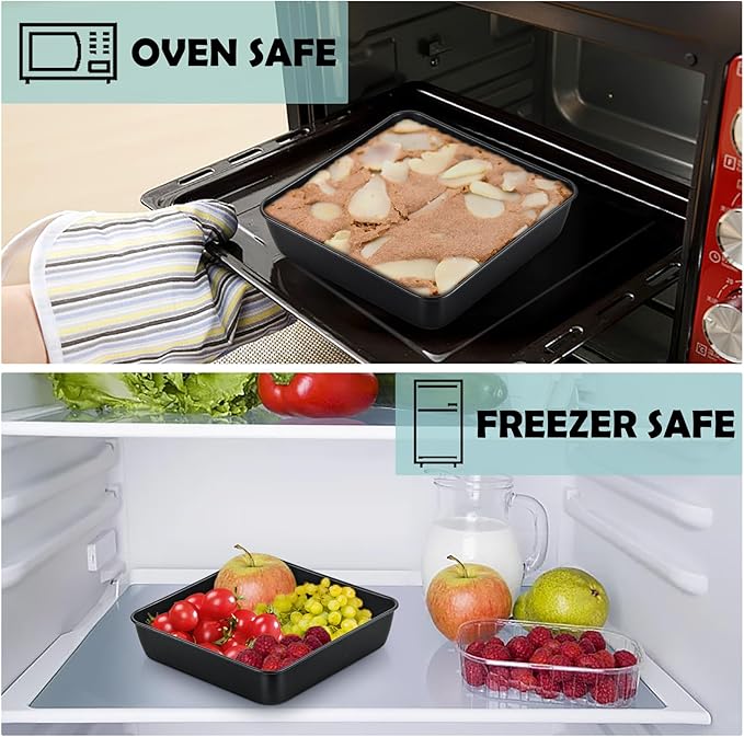 TeamFar Square Cake Pan, 6 Inch Square Brownie Lasagna Pan with Stainless Steel Core & Nonstick Coating, for Baking Roasting Serving Storing Food, Healthy & Oven Safe, Deep Side & Easy Cleanup