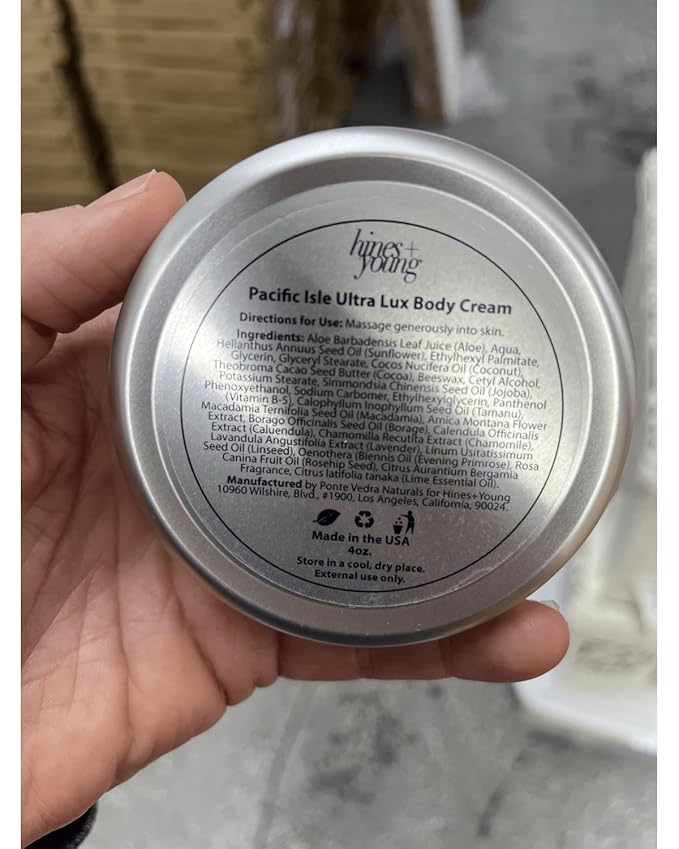 Hines+Young Travel Tins Gift Set - 4 oz Body Cream, 2 oz Linen Spray, Natural Lip Balm - Skin Care and Refreshing Home Fragrance, Ideal Self-Care Gift Set (Pack of 3, Pacific Isle)-BrightBean Baby