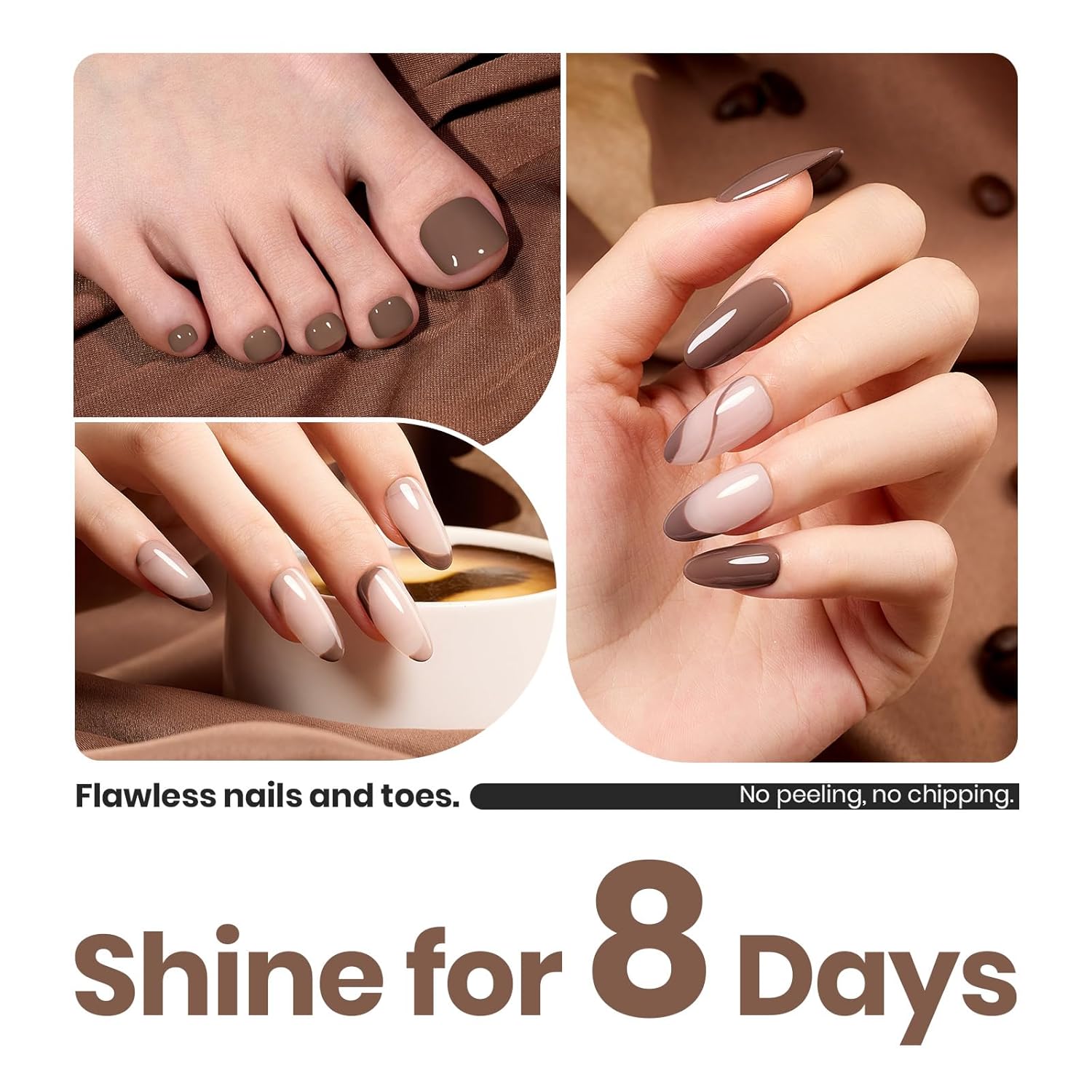 Beetles Mocha Mousse Nail Polish –No UV Needed, Air Dry –Warm Taupe Glossy Lacquer,Fast Drying, Long Lasting, Elegant Neutral Color At-Home DIY & Salon-BrightBean Baby
