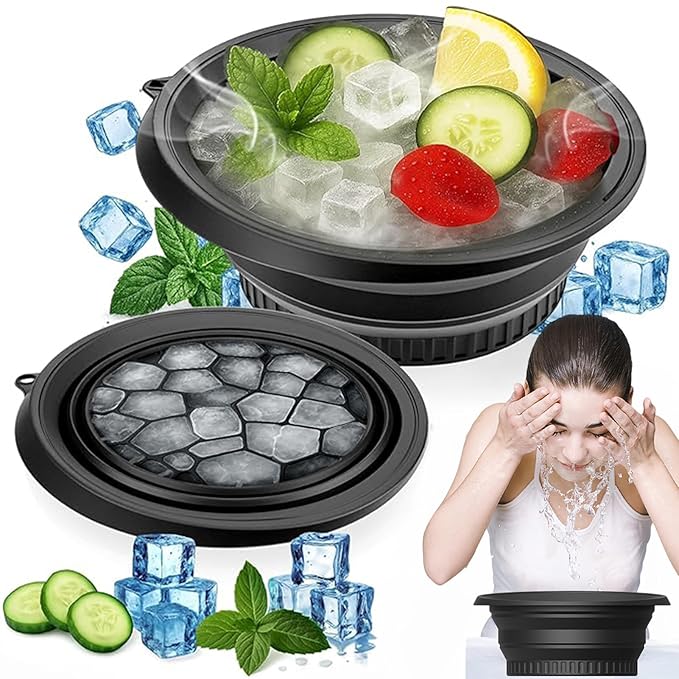 Face Ice Bath Bowl With Built-In Ice Tray, Silicone Ice Bowl Facial Folding Washbasin for Cold Plunge Therapy, Skin Tightening & Acne Relief, Reusable Ice Cubes Portable Spa Tool for Home & Travel-BrightBean Baby