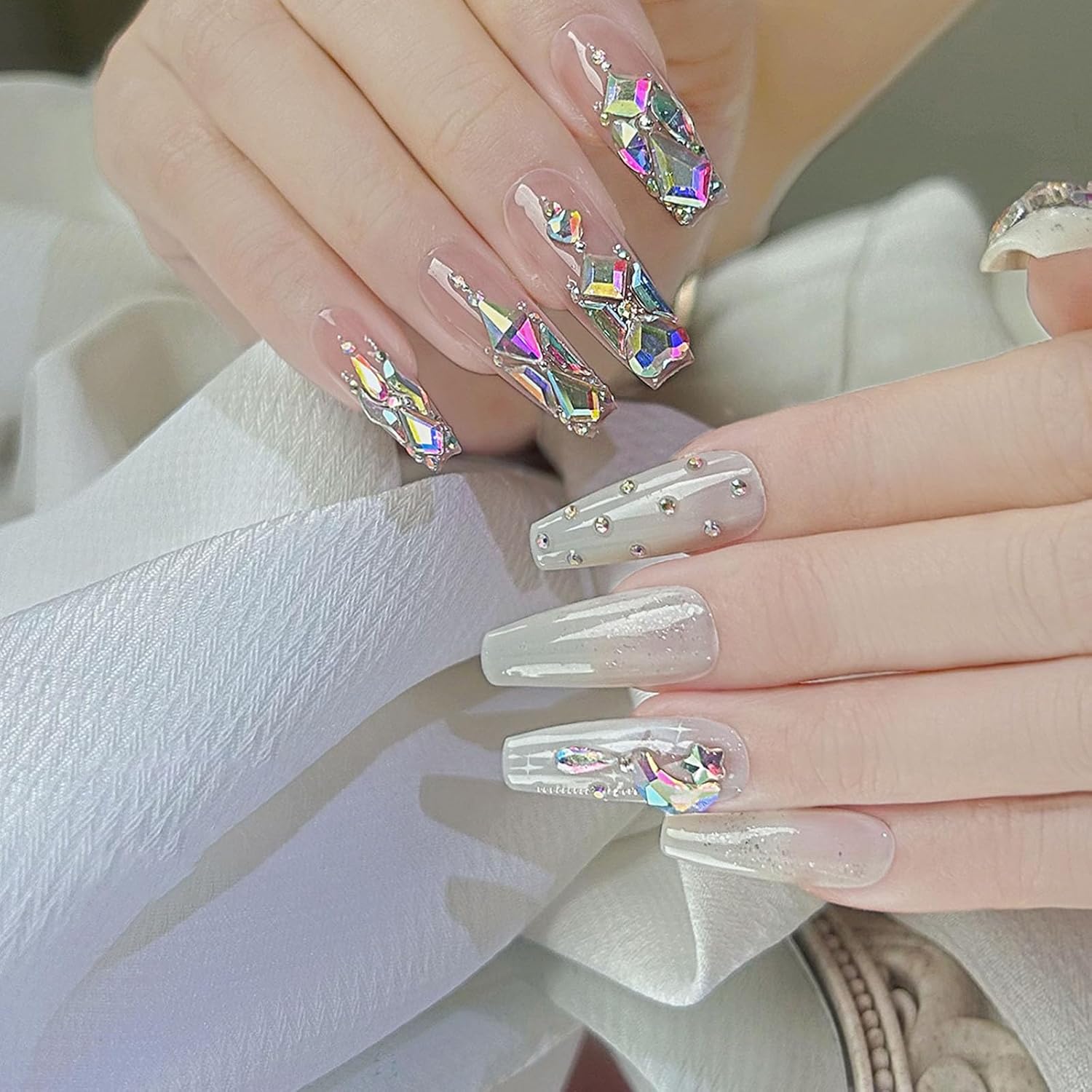 Nail Rhinestones Kit, 18 Types of 900 Special-Shaped Diamonds + 3200 Flat-Bottomed Nail Rhinestones, Nail Crystal DIY Crafts Gemstones for Nail, Shoes, Clothes, Jewels-BrightBean Baby