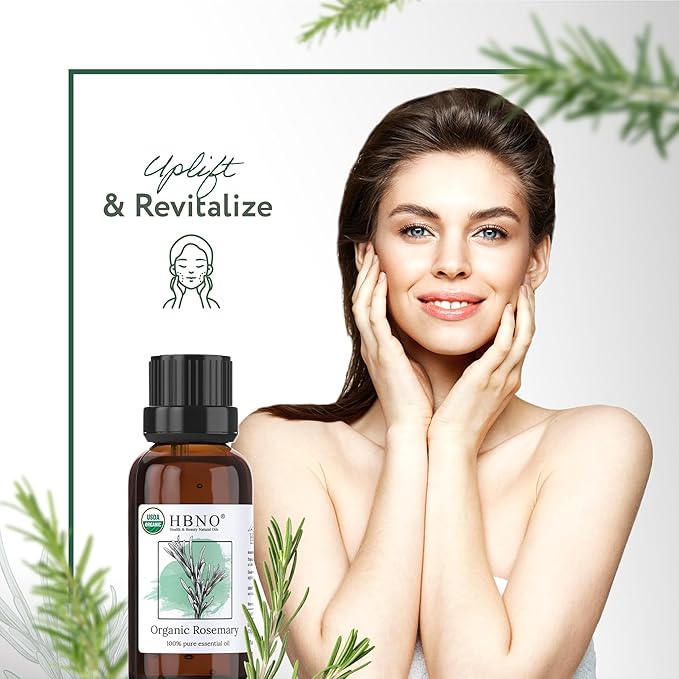 HBNO California Bottled Organic Rosemary Essential Oil 1 fl oz (30ml) - USDA Certified Organic Rosemary Essential Oil for Aromatherapy, Soap Making, DIY, Fragrances, Diffuser-BrightBean Baby