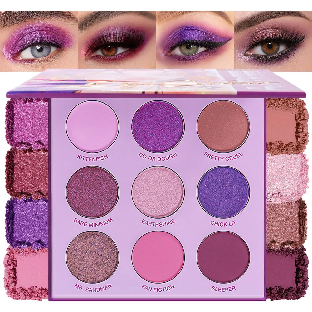 Purple Eyeshadow Palette with Mirror for Eye Makeup,16 Color Blue Green Pink Gold Colorful Matte Glitter Highly Pigmented Korean Natural Rainbow Eye Shadow palette,Blendable-01-BrightBean Baby