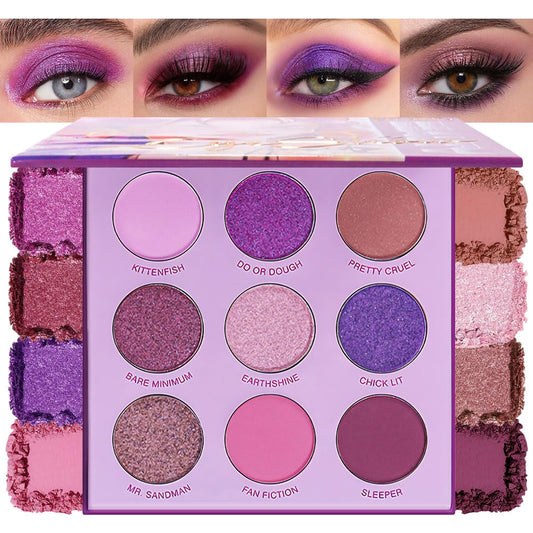Purple Eyeshadow Palette with Mirror for Eye Makeup,16 Color Blue Green Pink Gold Colorful Matte Glitter Highly Pigmented Korean Natural Rainbow Eye Shadow palette,Blendable-01-BrightBean Baby