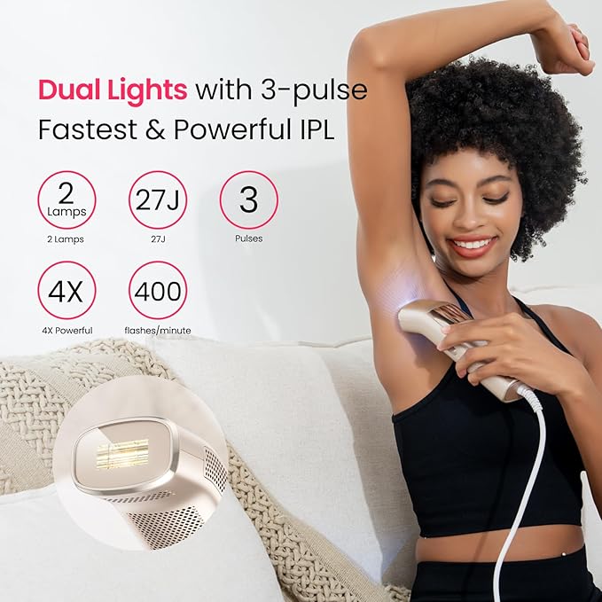 IPL Laser Hair Removal for Women and Men, 2 Lights, 2℃, 16.6 cm² Sapphire Ice Cooling for Sensitive Skin, 4-Pulse Mode for Ingrown Hair, Bikini, Face, Body Permanent Epilator Home Hair Removal Device-BrightBean Baby