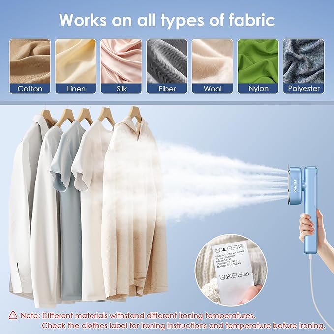 FEPPO Travel Steamer for Clothes, 110-240V Dual Voltage Portable Mini Steamer & Iron 2in1, 1100W Powerful Garment Steamer, Fast Heat Up, Travel Size, HD Display, for Home & Global & Europe Travel-BrightBean Baby