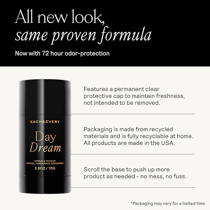 Each & Every Aluminum Free Deodorant for Women & Men, Citrus & Vetiver - All Natural Deodorant for Sensitive Skin, EWG Verified - Clean, Baking Soda-Free, Plant-Based Fragrance - 2.5oz, 2 Pack-BrightBean Baby