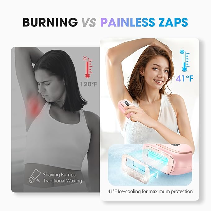 IPL Laser Hair Removal Device for Women & Men - Home 45°F Ice-Cooling Contact for Painless & Long-Lasting Results, 86% Hair Reduction in 3 Weeks for Full Body & Bikini Line, Light Pink-BrightBean Baby
