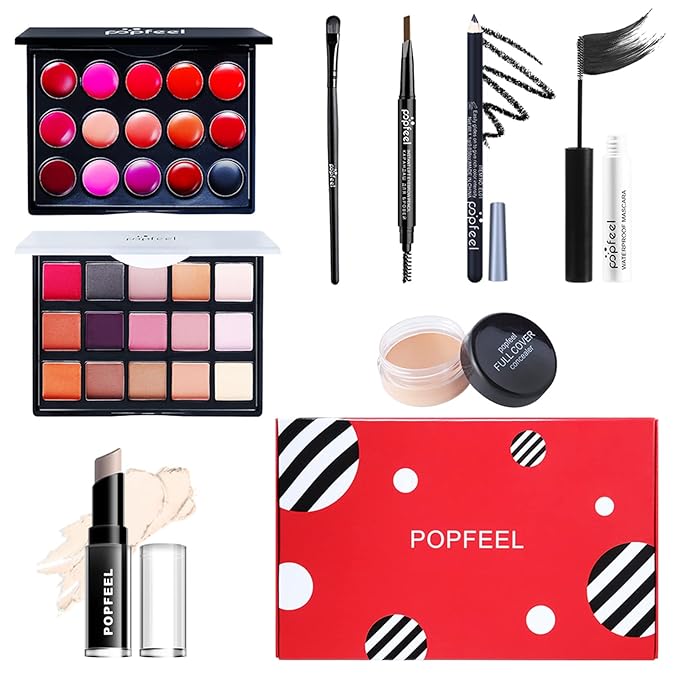All in One Professional Makeup Kit for Women Girls Holiday Makeup Gift Sets Xmas Essential Bundle Include Eyeshadow Palette Lipstick Blush Concealer Eyeliner Mascara Brush Eyebrow Pencil-BrightBean Baby