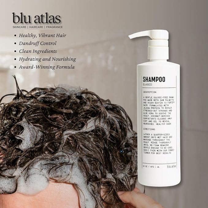 Blu Atlas Men's Natural Shampoo – Organic, Sulfate-Free, Paraben-Free – Deep Cleansing & Hydrating – Classic Scent (Bergamot, Sage, Patchouli) – Made in America– 16 oz-BrightBean Baby
