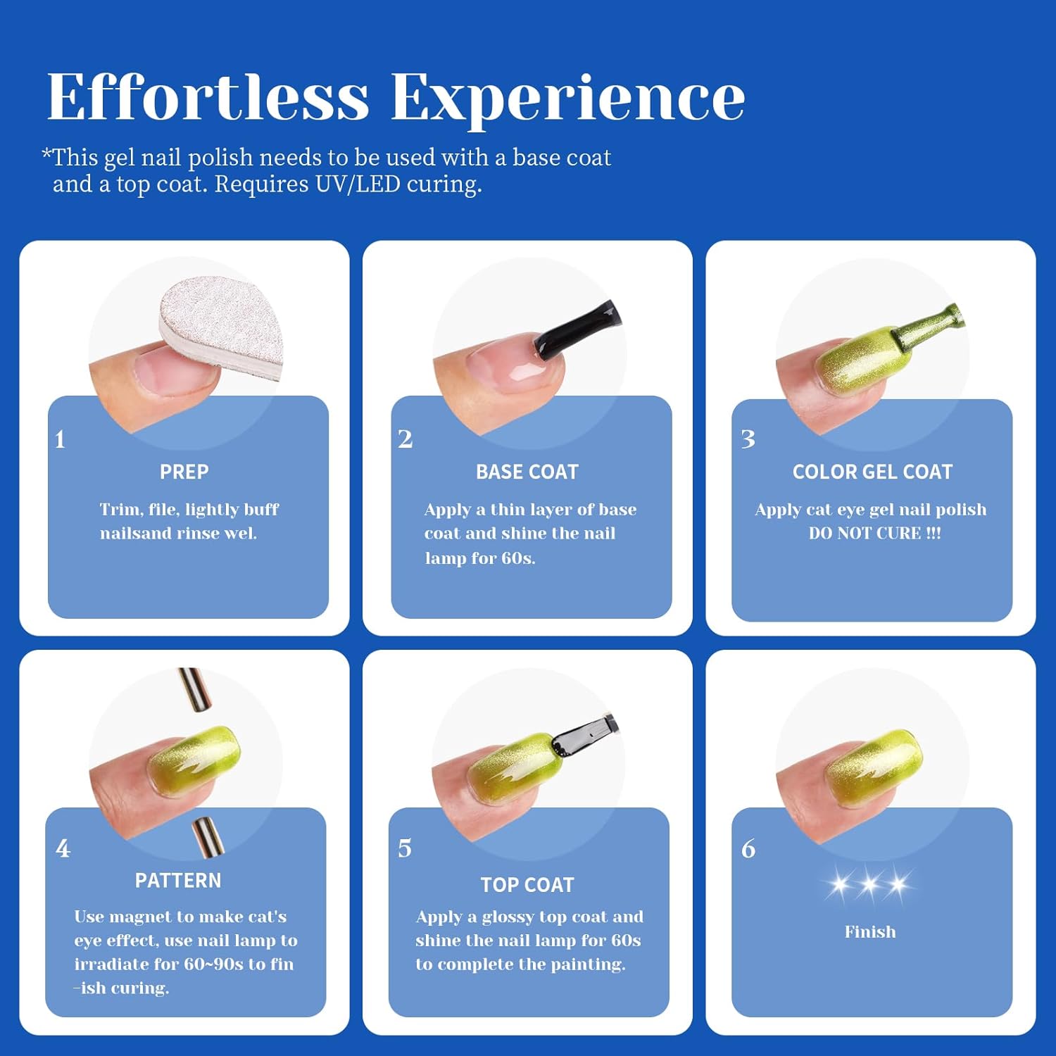 Blue Cat Eye Gel Nail Polish, LED UV Nail Lamp Needed Navy Blue Cateye Gel Polis Color for Summer Spring Winter, Perfect for DIY at Home & Ideal Gift for Nail Art Lovers!-BrightBean Baby