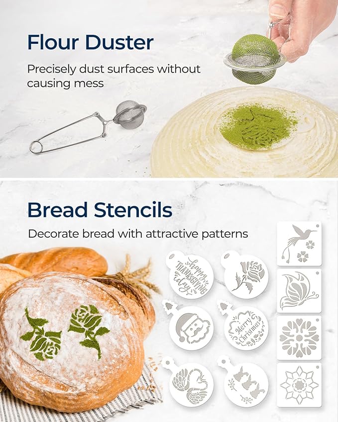 Banneton Proofing Basket Set of 2, 10 Inch Round & Oval Cane Bread Proofing Baskets with Sourdough Bread Baking Supplies, Bread Making Kit