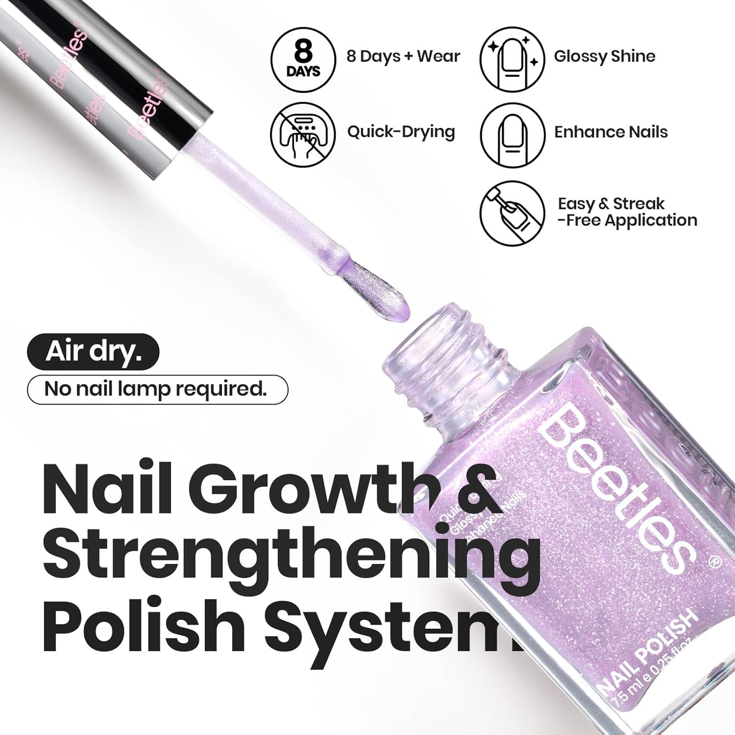 Beetles Glitter Nail Polish Set 6 Colors Glitter Fairy Gleam Quick Dry Nail Polish Shimmer Pink White Green Blue Purple Nail Lacquer Kit Fingernail Polish Diy Nail Art Gift For Women Girls-BrightBean Baby