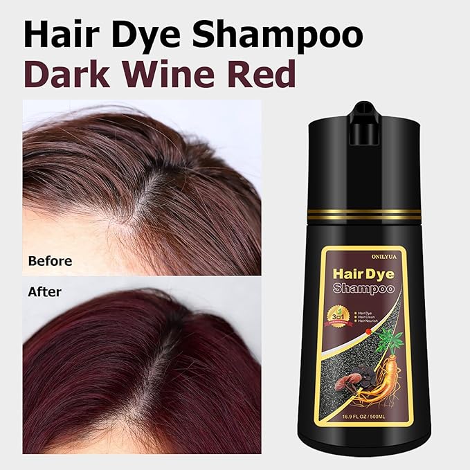 Hair Dye Shampoo, Gray Hair Coverage Dye Shampoo, Hair Color Shampoo for All Hair Types, Champu Para Canas, Suitable for Home and Salon (Dark Wine Red)-BrightBean Baby