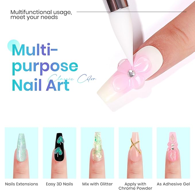 MIZHSE Solid Builder Gel for Nails – 2PCS 1oz Mermaid Pearl & Clear Hard Gel Kit with Nail Forms 3D Mold Soak-off U V 3D for Nails Extension for Salon Manicure Home DIY-BrightBean Baby