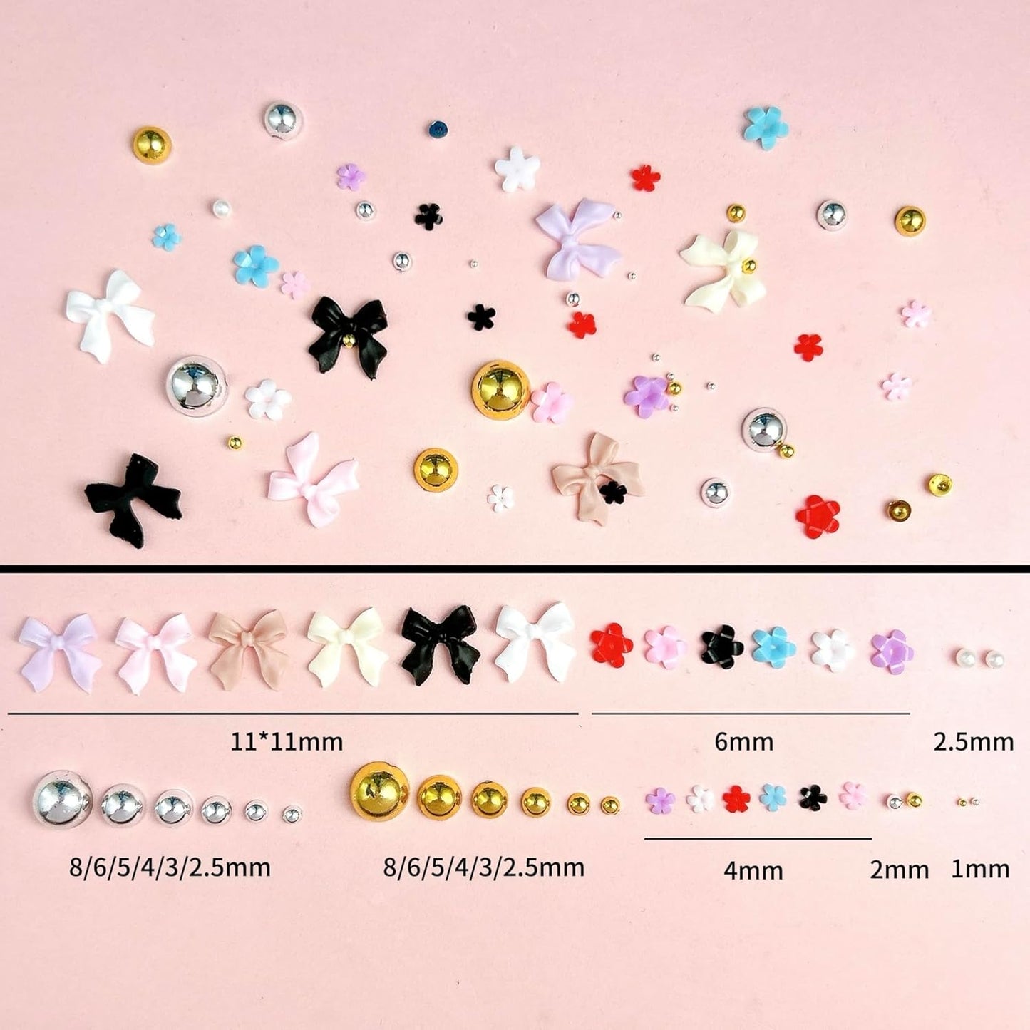3D Bow Nail Charms Kit, Colorful Resin Flower Bowknot Nail Art, Mix Gold Silver Flatback Beads Charms for Manicure DIY Crafts Jewelry Accessories-BrightBean Baby