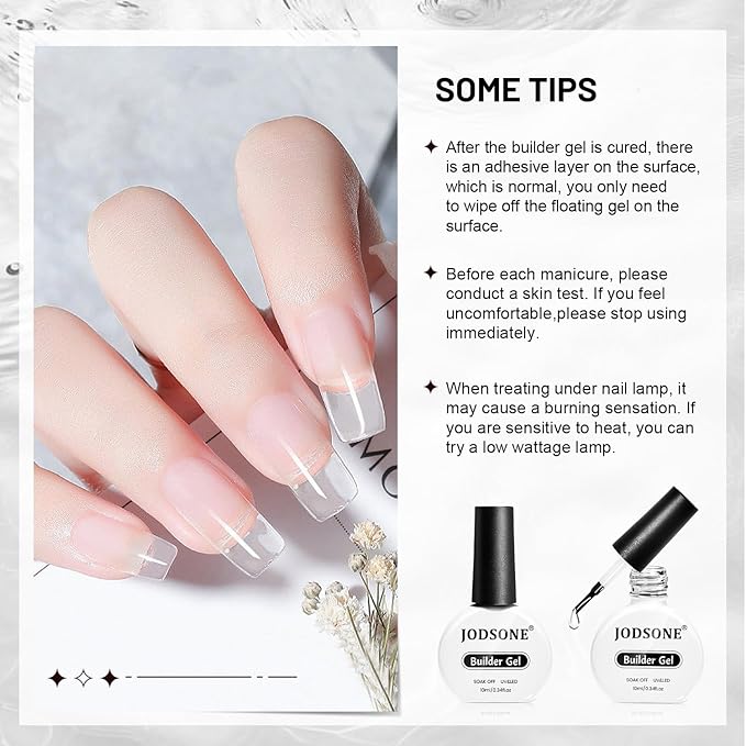 JODSONE 2Pcs 10ml Builder Gel Set, Clear Gel Nail Strengthener for Thickening, Nail Extension, Apex Building, Repairing Broken Nails, Long Lasting DIY Nail Art Gift for Women-BrightBean Baby