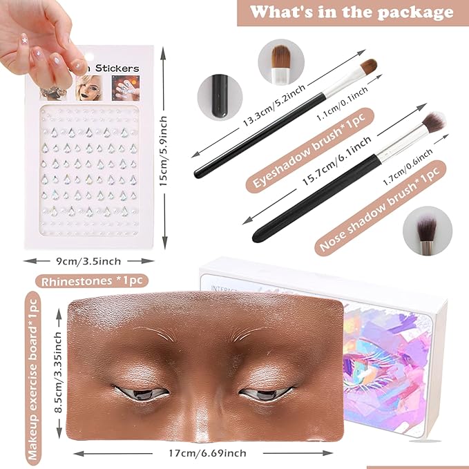Silicone Makeup Mannequin Face, Makeup Practice Face Board for Makeup Artist Supplies, Mannequin Face for Makeup Practice with Makeup Brushes Rhinestones Sticker(Black)-BrightBean Baby