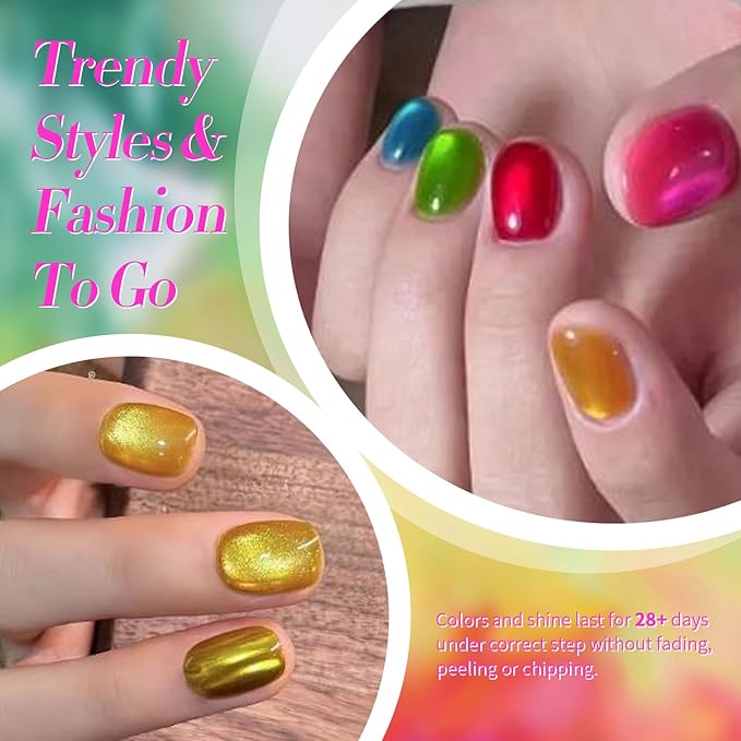 Born Pretty Cat Magnetic Eye Gel Nail Polish Neon Glazed Glass Crystal Magnetic Gel Spring Summer Yellow Green Pink Blue Purple Translucent Gel Polish Set Manicure Nail Art DIY at Home-BrightBean Baby