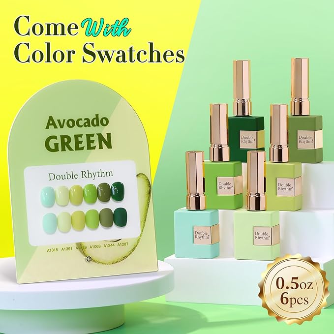 Double Rhythm 6 Pcs 15 ML Gel Polish Set Same Color Same Bottle Soak Off Gel Polish Kit Nail Art Manicure Salon DIY at Home for Women (Light Dark Green Olive Teal-T6-15)-BrightBean Baby