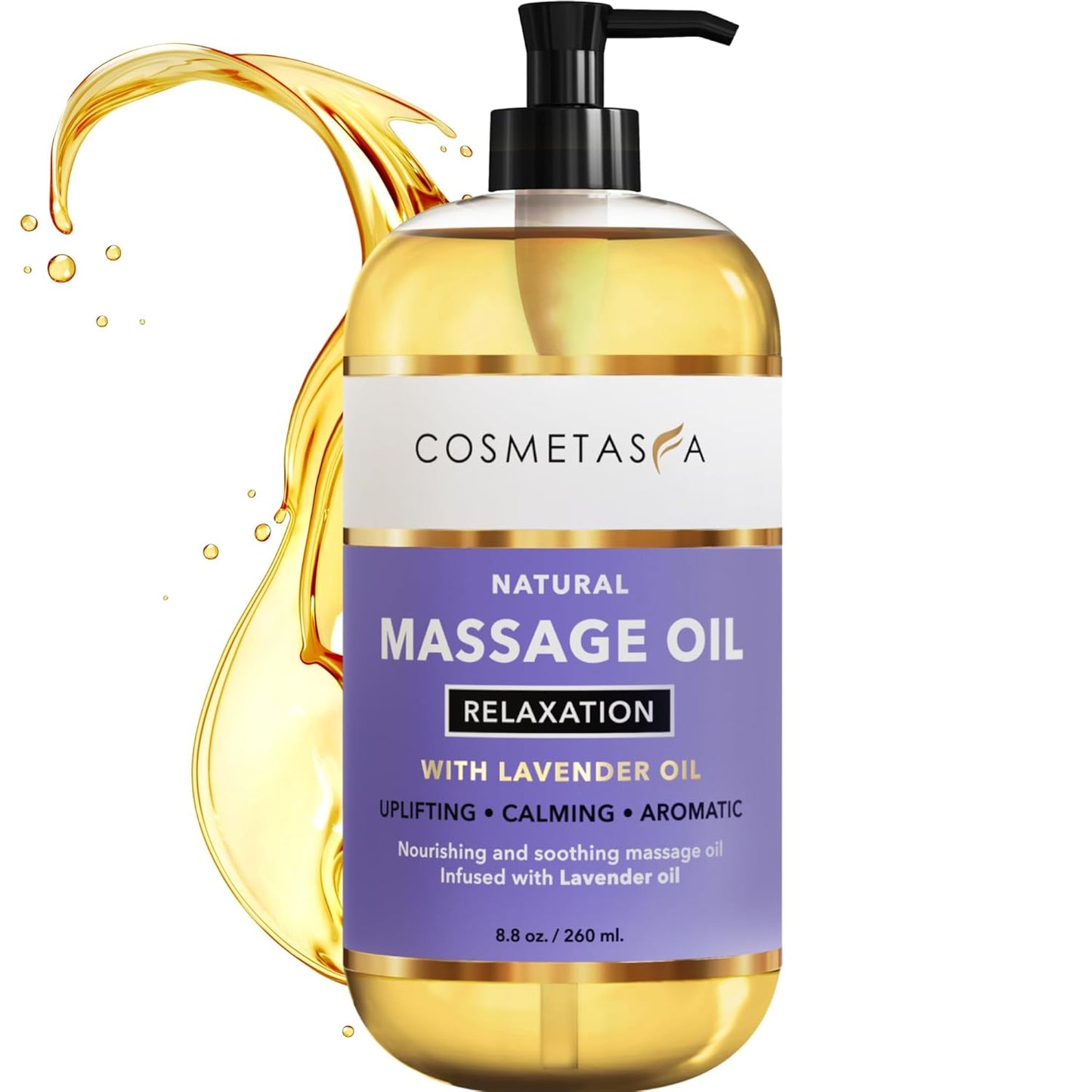 Cosmetasa Lavender Massage Oil for Massage Therapy - All Natural, Cruelty-Free & Spa Quality Skin Therapy Oil, Calming & Soothing Care - Lavender, Geranium & Grapeseed Oil (8.8 oz)-BrightBean Baby