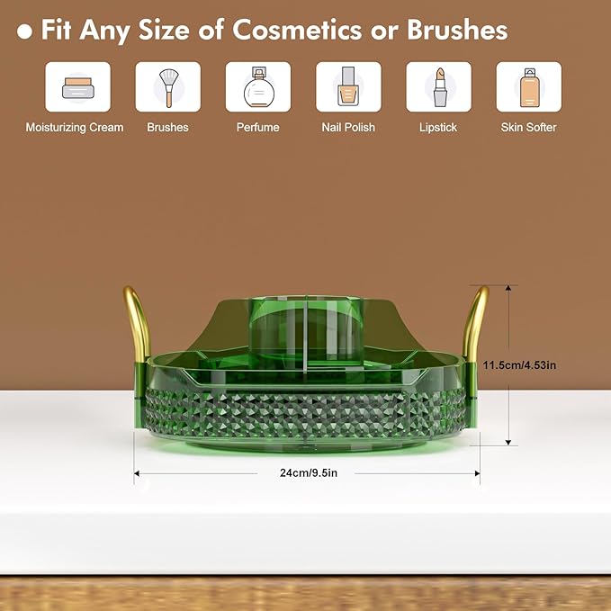 Awenia Rotating Makeup Organizer 360, Stackable Adjustable Large Capacity Cosmetic Storage Unit,Dresser Bathroom Kitchen Countertop Organizer with Metal Handle, Plus Size (Gem Green, 1 Tier)-BrightBean Baby