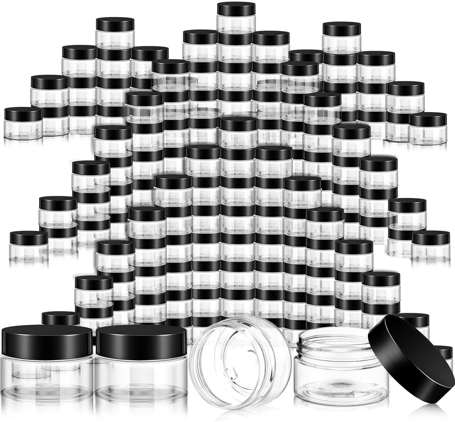 SATINIOR 100 Pcs Plastic Jars with Lids Small Containers Lids Wide Mouth Small Plastic Containers for Lotion Cream Rhinestones Body Butters Travel Storage(4 oz,Black)-BrightBean Baby