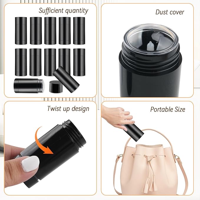 12 Pieces 15g Black Plastic Deodorant Containers,Empty 1/2 oz Travel Lip Balm Tubes,Refillable Twist-UP Solid Perfume Tubes,Lipstick Tubes for DIY-BrightBean Baby