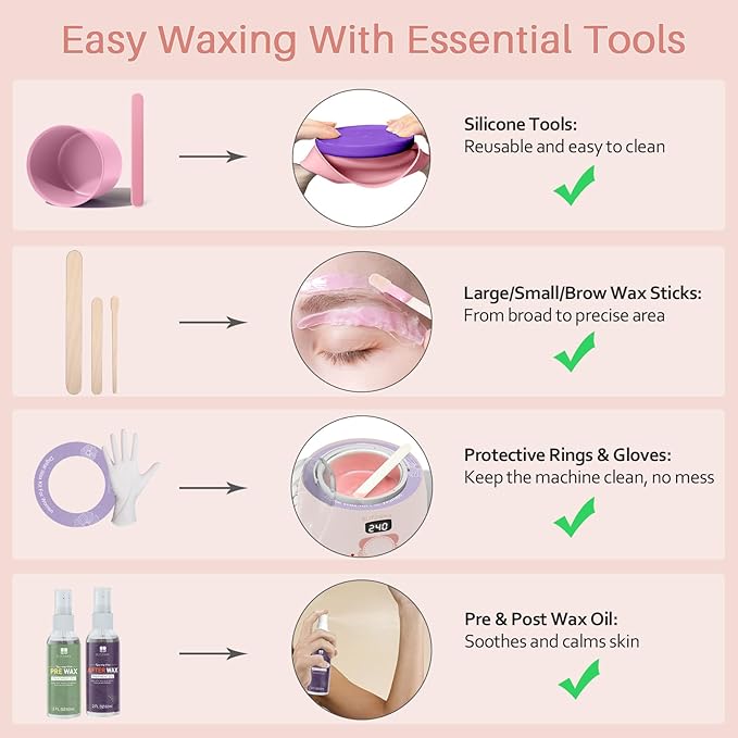 BLITZWAX Brazilian and Bikini Waxing Kit for Women, Hard Wax Warmer for Face, Legs, and Body, At Home Hair Removal Kit, Beginner Friendly, Quick Heating, 6 Packs Wax Beads-BrightBean Baby