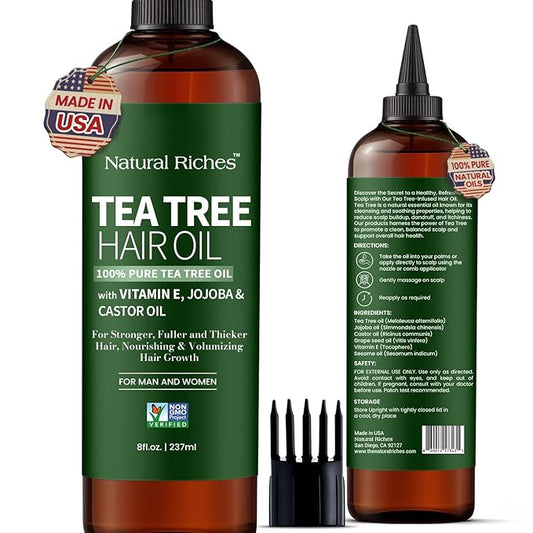 Natural Riches Tea Tree Oil for Hair - Blended with Vitamin E and Castor Oil for Hair Growth - Tea Tree Scalp Treatment for Dry Scalp - Lightweight Scalp Oil for Healthy, Strong Hair - 8 fl oz-BrightBean Baby